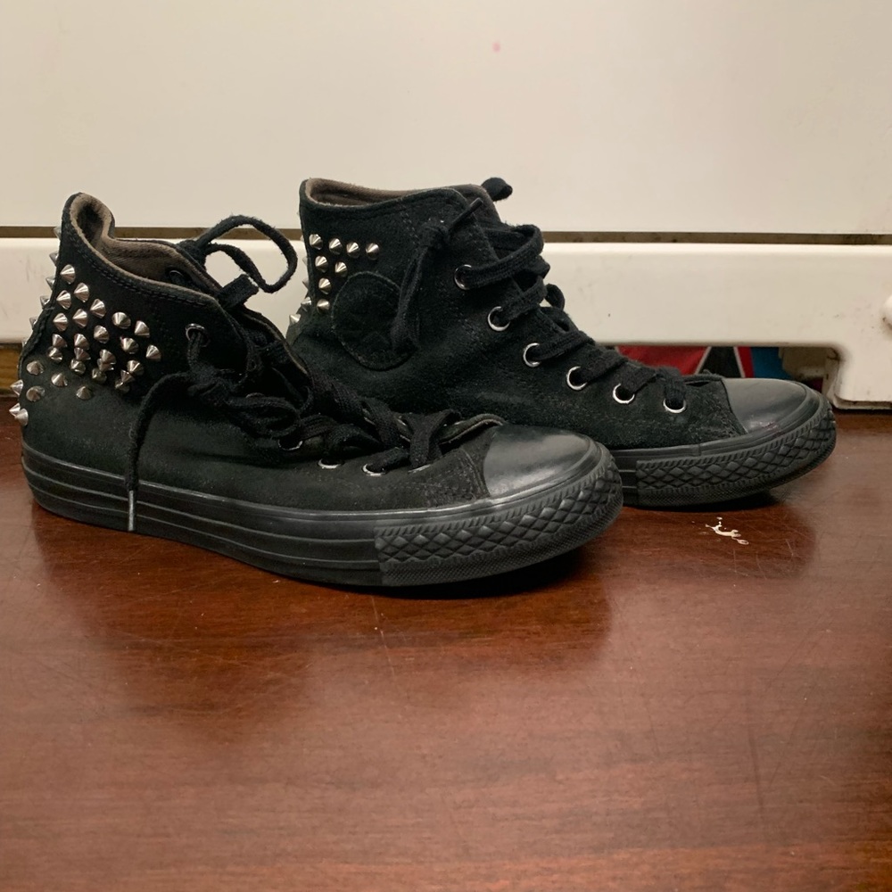 Converse All Star  High Tops Black with Silver Spikes Size 6